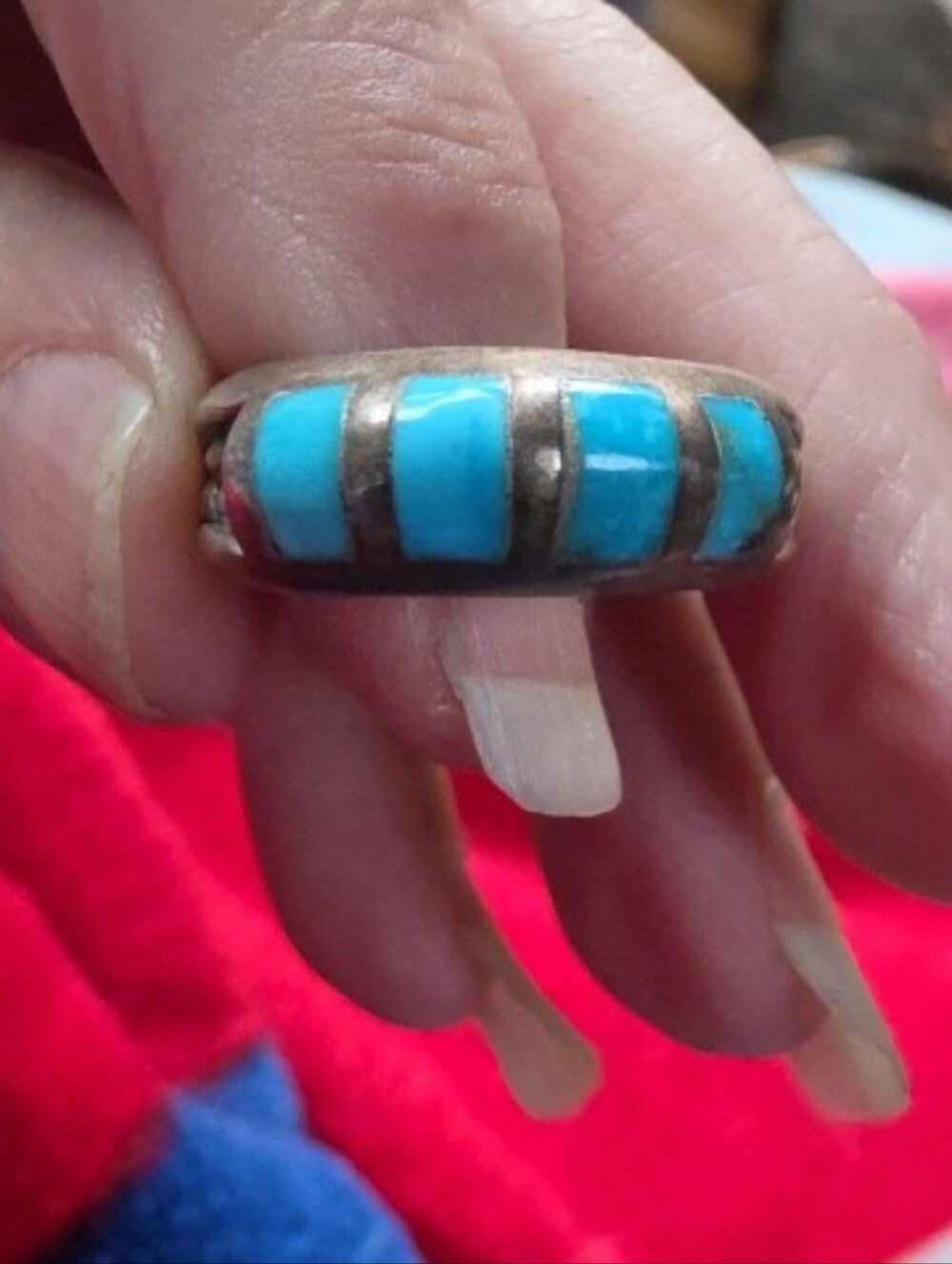 Vintage Native American Turquois And Sterling Ring Size 8